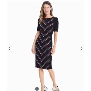 NWT White House Black Market Knit Elbow Sleeve Striped Knit Sheath Belt Dress 2